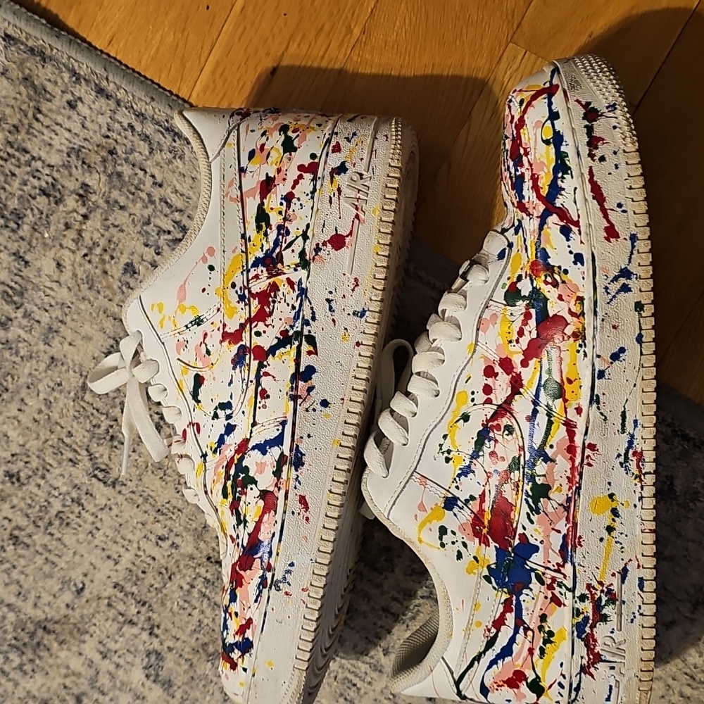 Nike Air Force 1 Mens sneakers with a custom multi-color paint splatter design - Picture 3 of 12